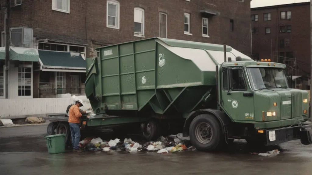garbage disposal worker standing next to garbage truck