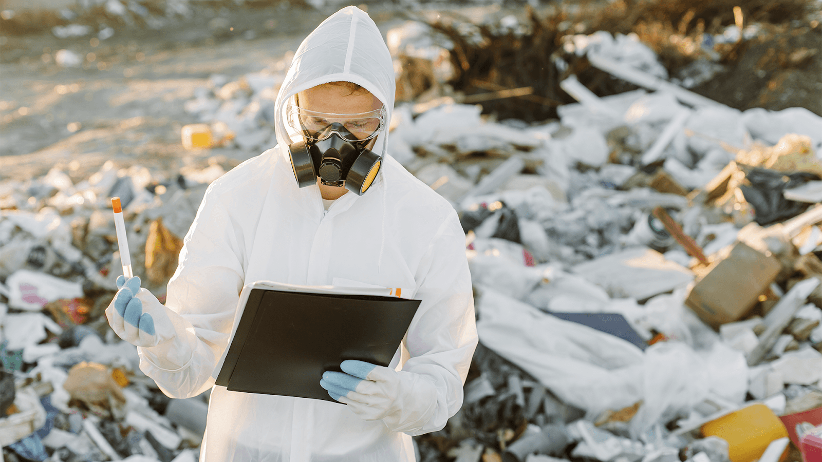 A man in protective suit testing the environment